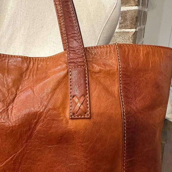 NOONDAY COLLECTION Genuine Goat Leather Tote in Tobacco with Blue Lining - Picture 9 of 13